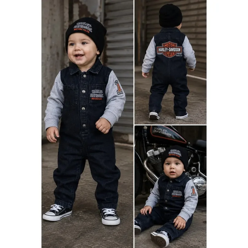 Harley-Davidson Infant Denim Coverall Romper 18-24M One Piece NWT